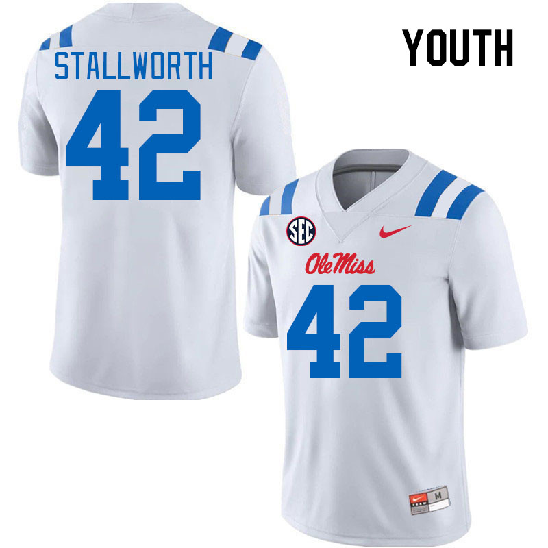 Youth #42 Micah Stallworth Ole Miss Rebels 2024 New Uniforms College Football Jerseys Stitched-White